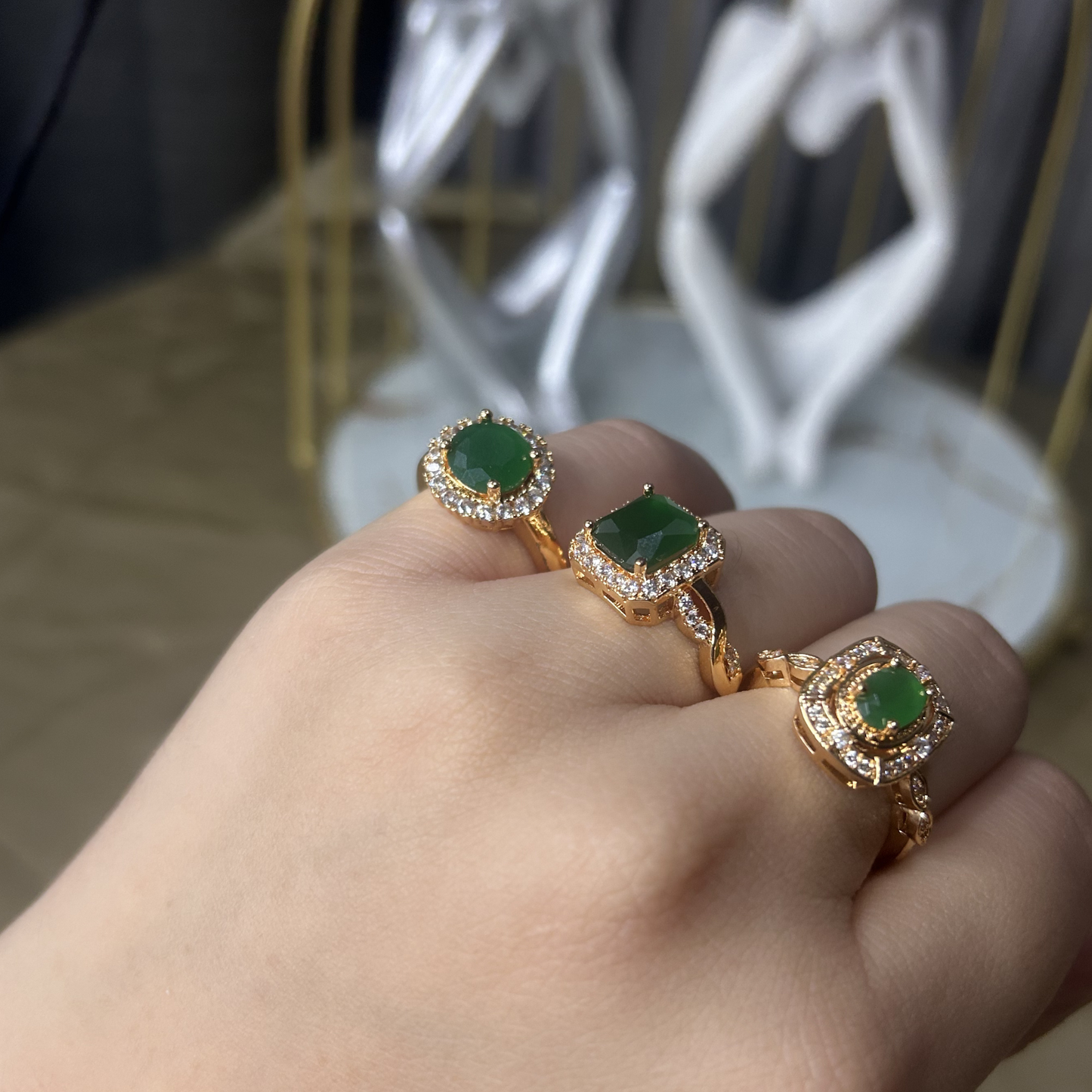 Emerald Empress Halo Rings (3 in 1 Bundle)