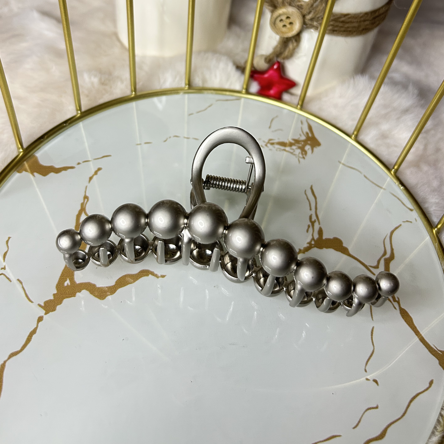 Silver Sphere Claw Hair Clutcher