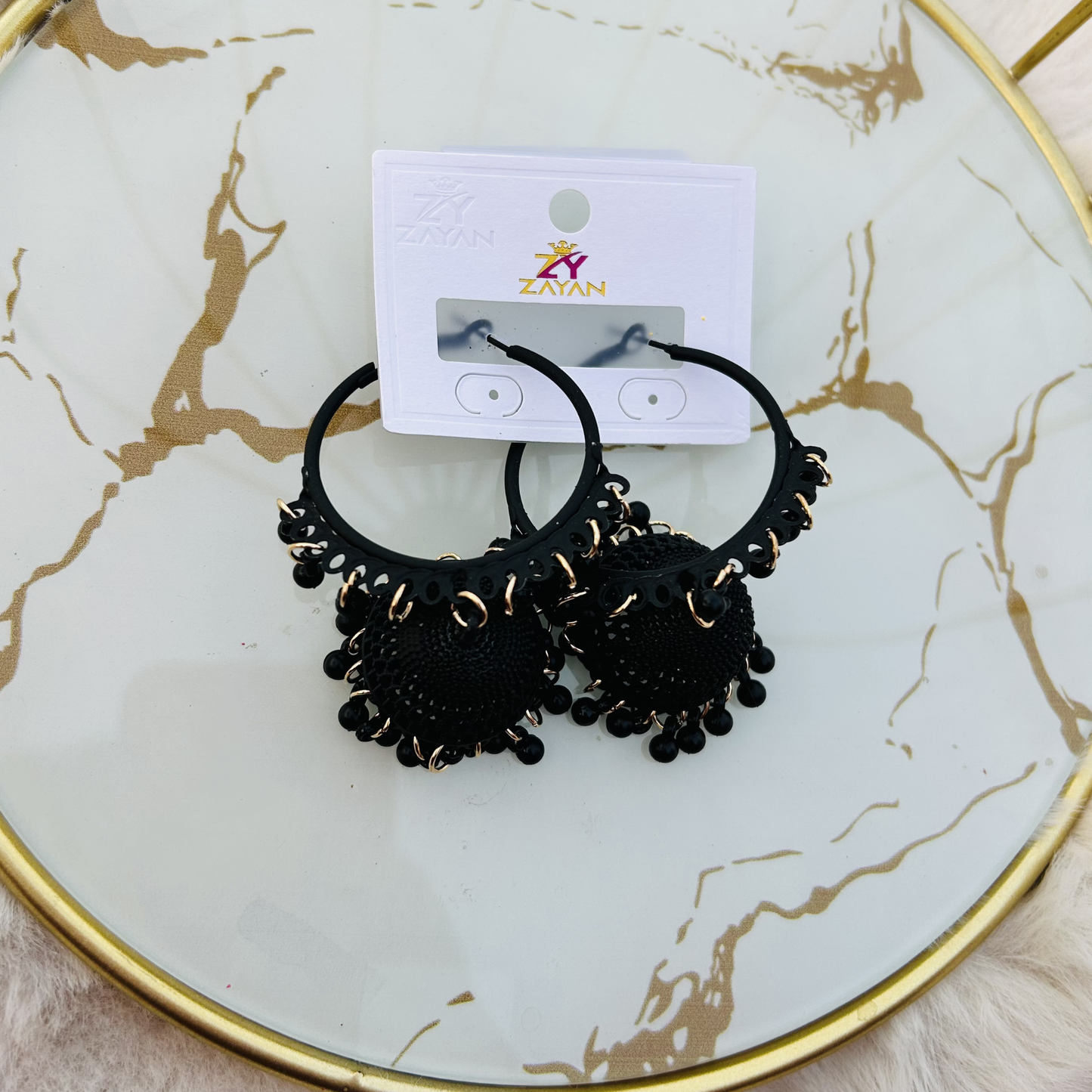 Zayan Series Fusion Hoop Jhumkas Without Beads (Black)