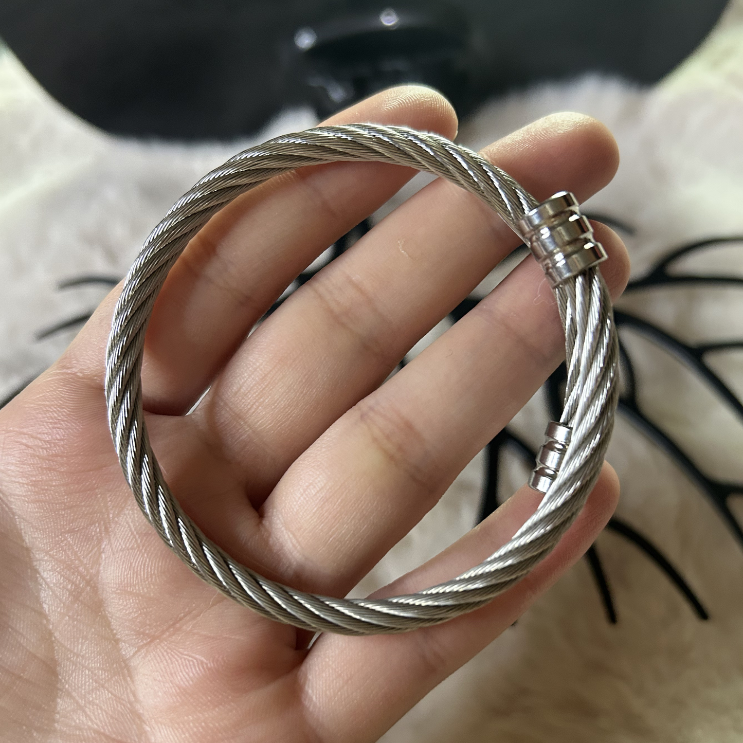 Titan Helix Silver Steel Cable Cuff