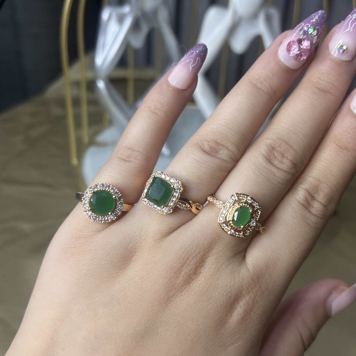 Emerald Empress Halo Rings (3 in 1 Bundle)