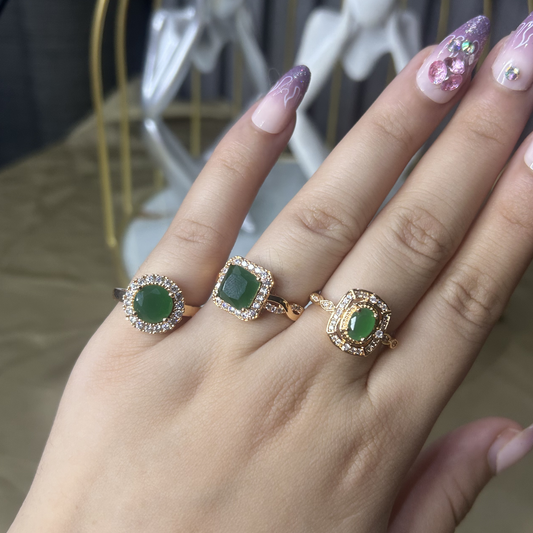 Emerald Empress Halo Rings (3 in 1 Bundle)