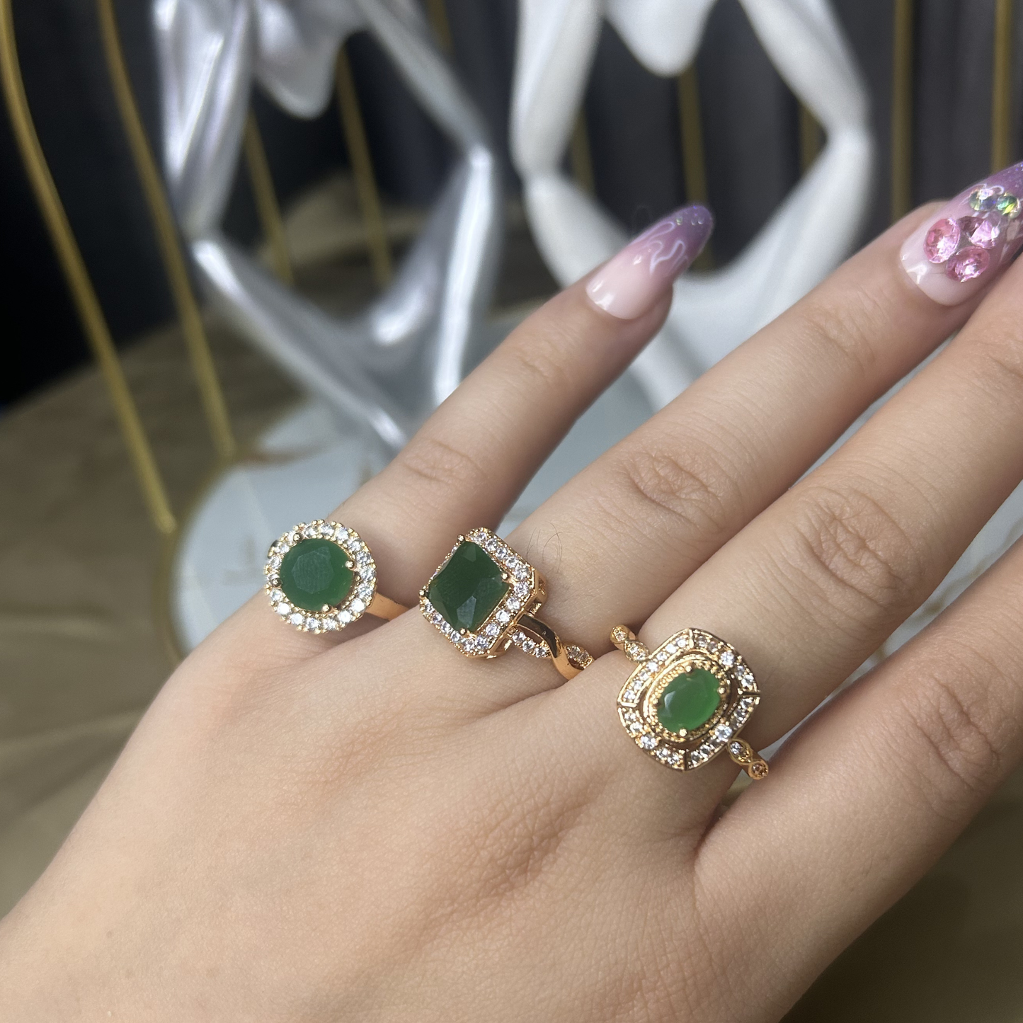 Emerald Empress Halo Rings (3 in 1 Bundle)