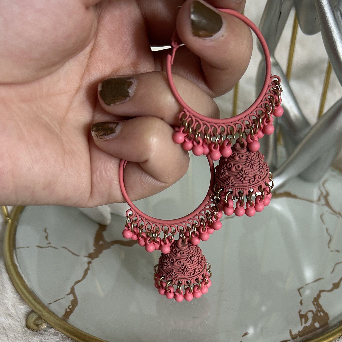 Gulabi Groove Hoop Jhumkas