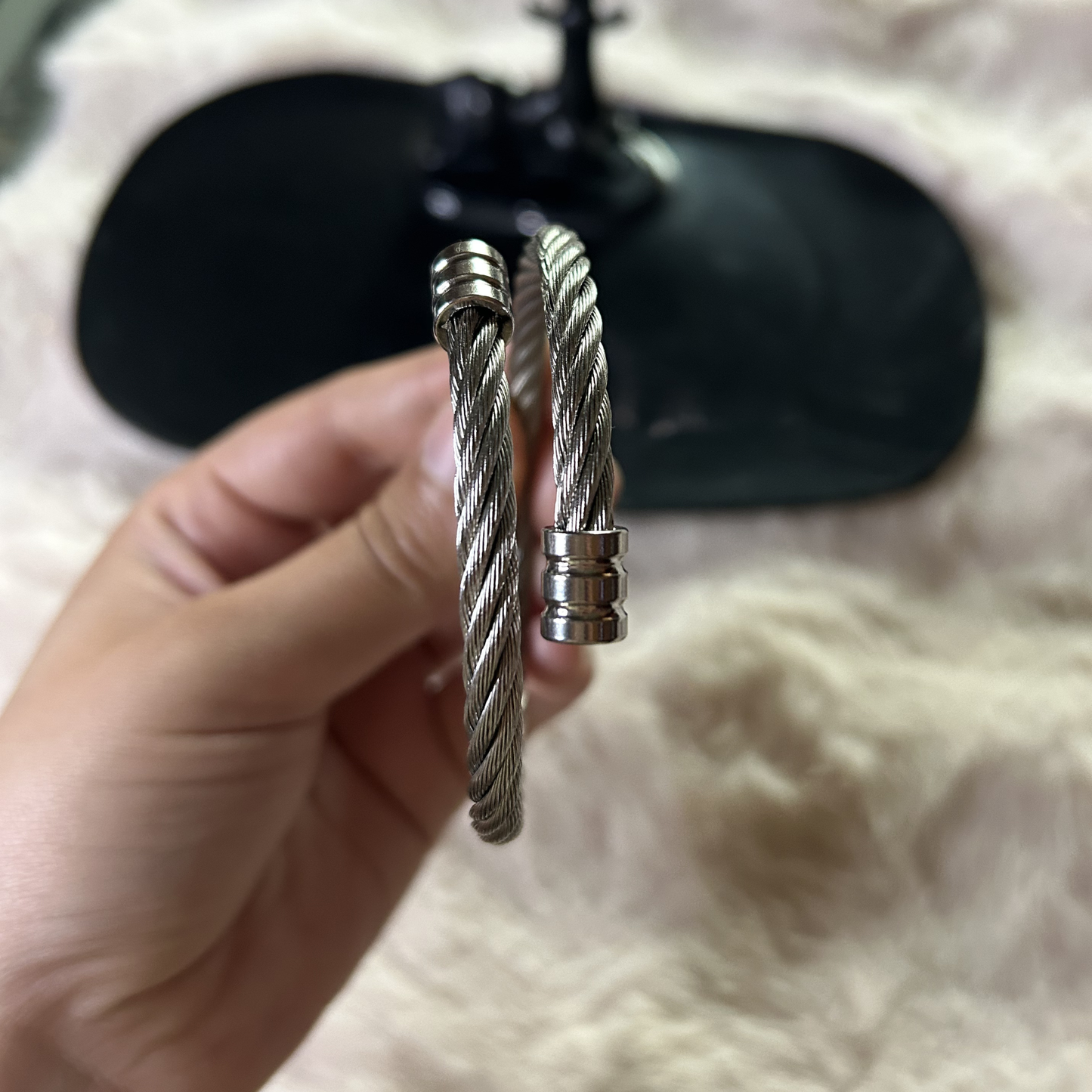 Titan Helix Silver Steel Cable Cuff