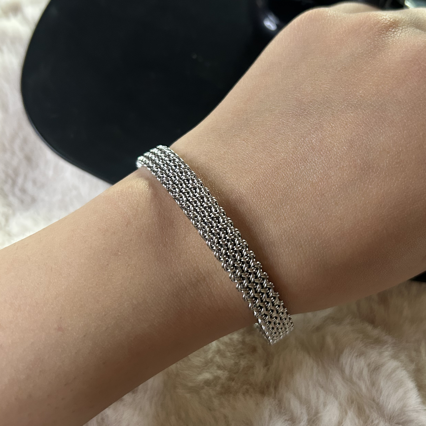 Luna Woven Mesh Silver Bangle