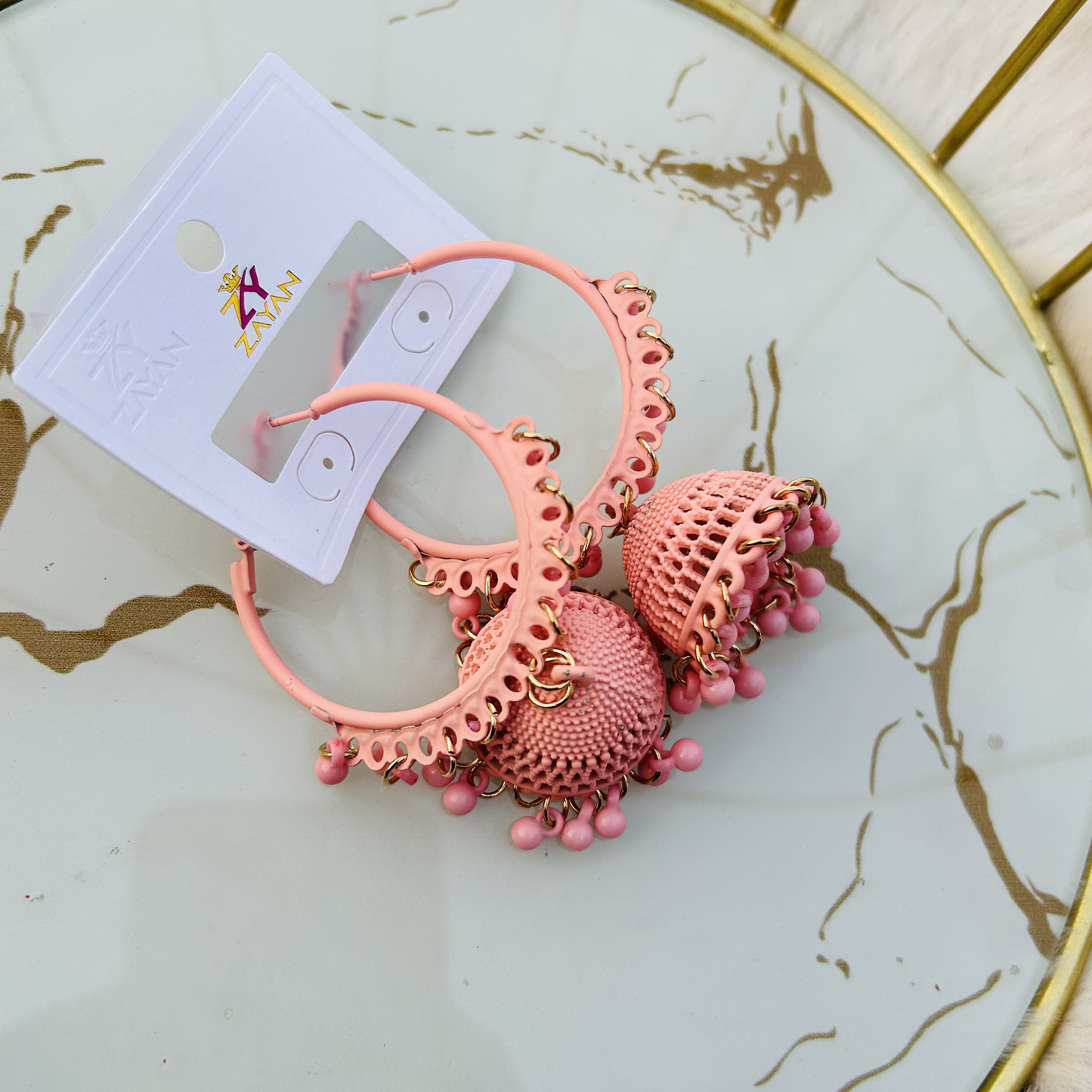 Zayan Series Fusion Hoop Jhumkas (Stunning Peach)