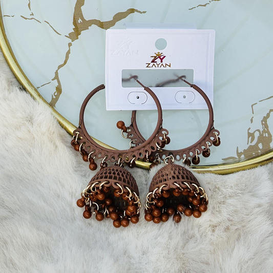 Zayan Series Fusion Hoop Jhumkas (Chocolate Brown)