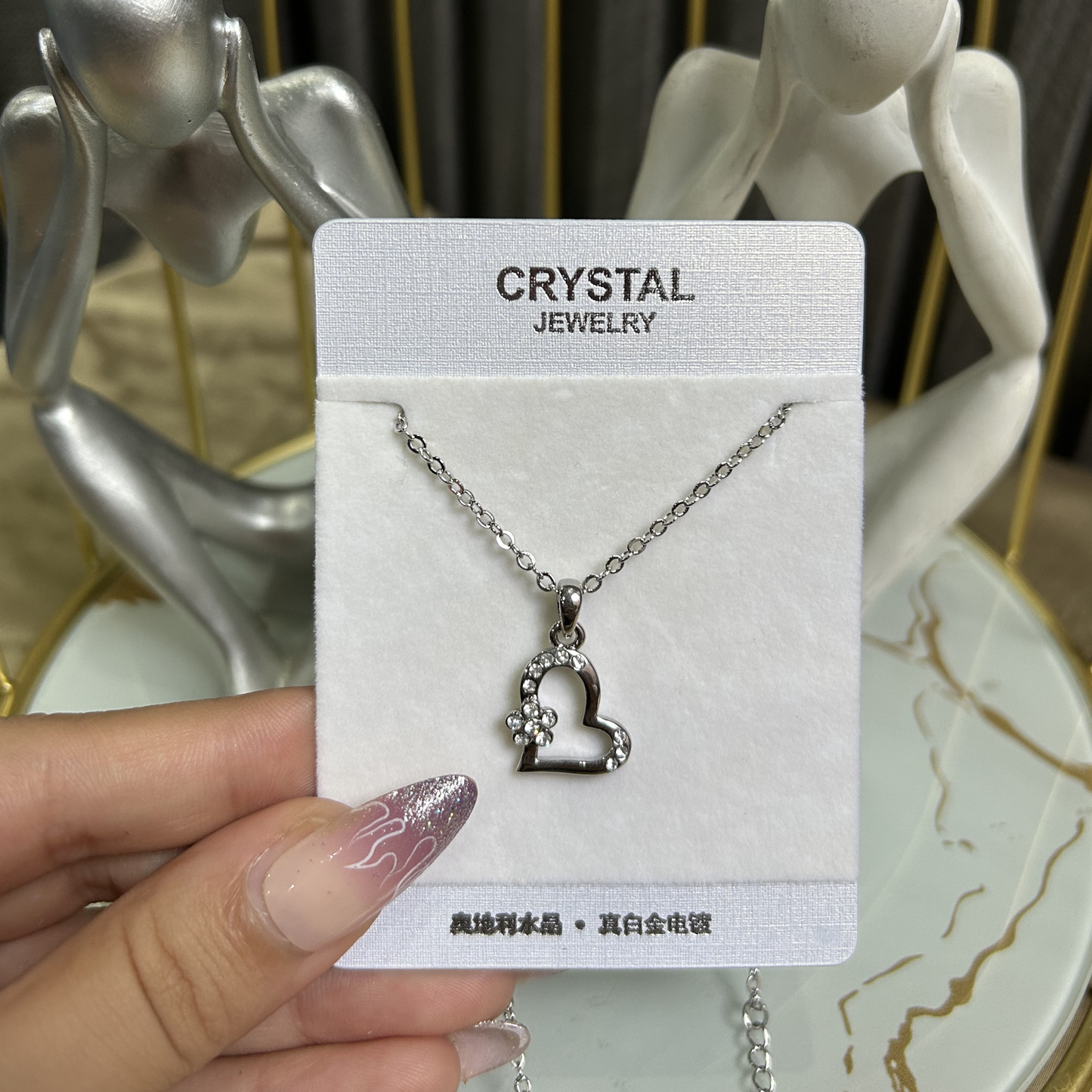 Crystal Heart & Bloom Pendant