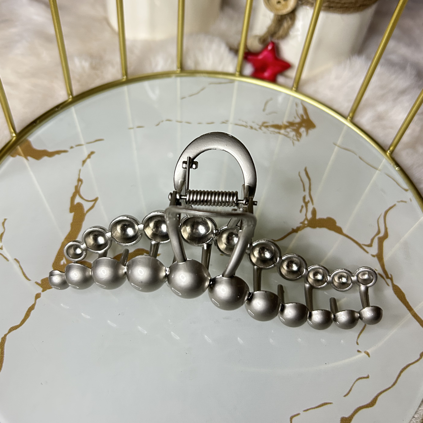 Silver Sphere Claw Hair Clutcher