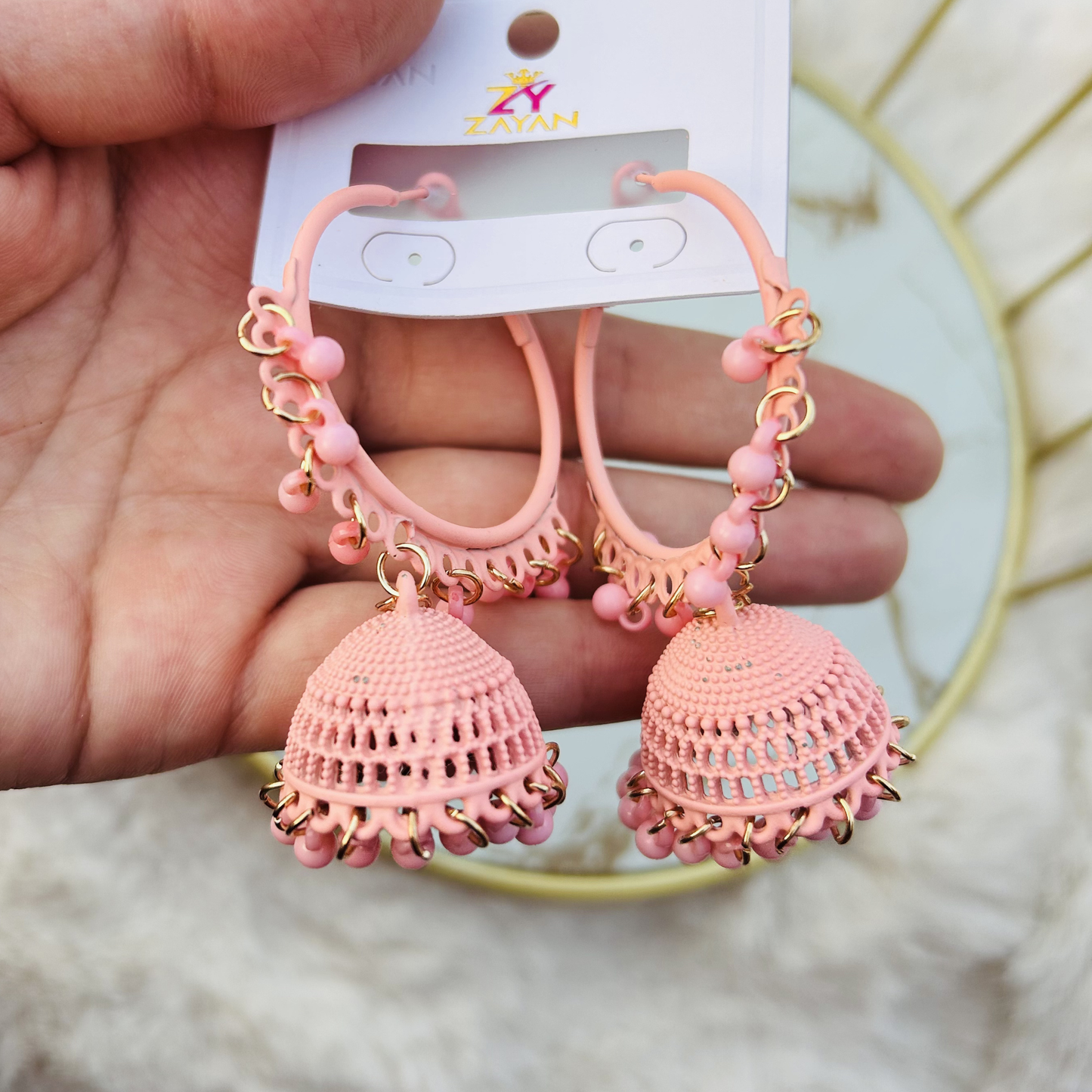 Zayan Series Fusion Hoop Jhumkas (Stunning Peach)