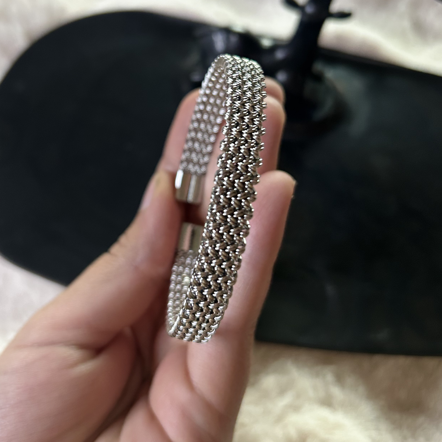 Luna Woven Mesh Silver Bangle
