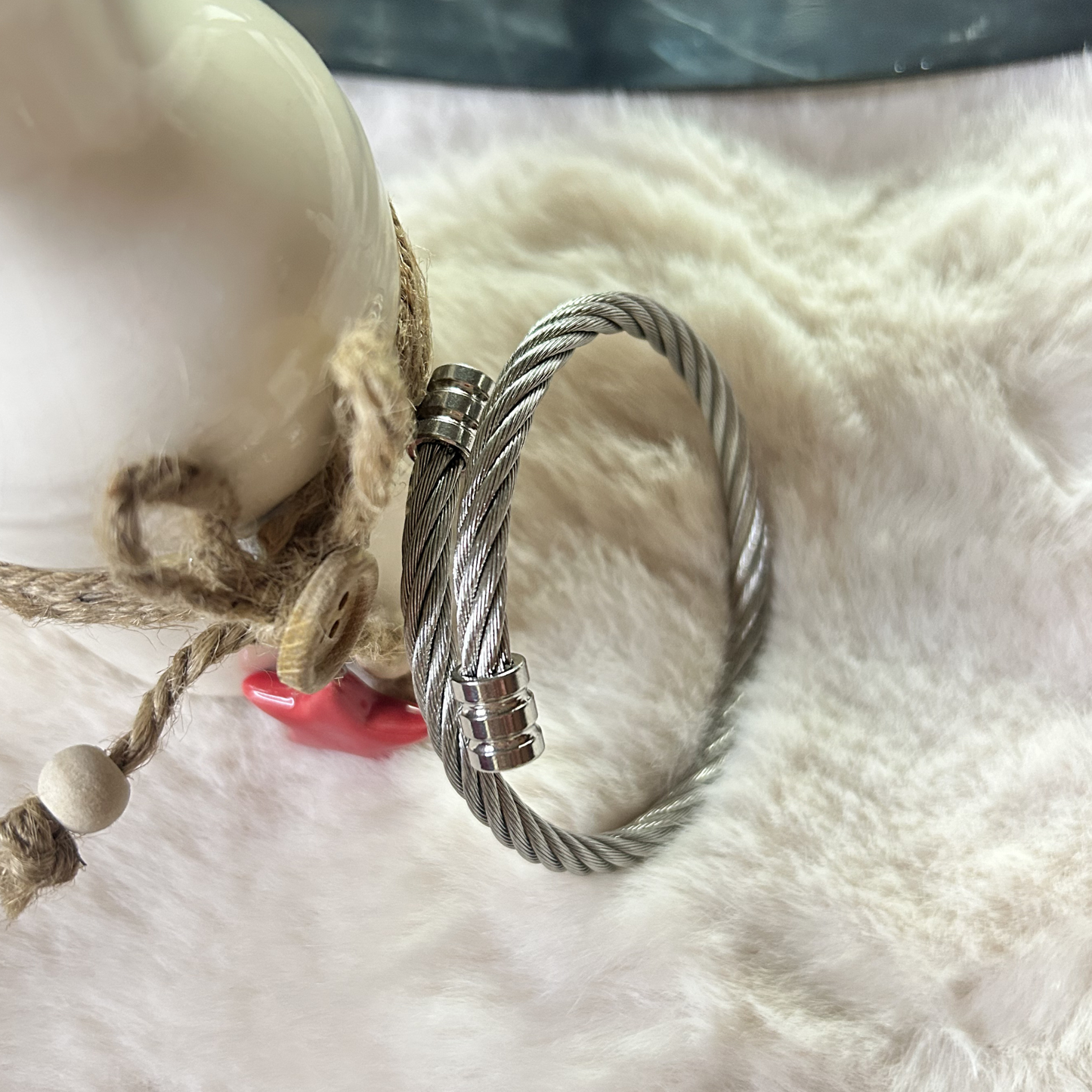 Titan Helix Silver Steel Cable Cuff