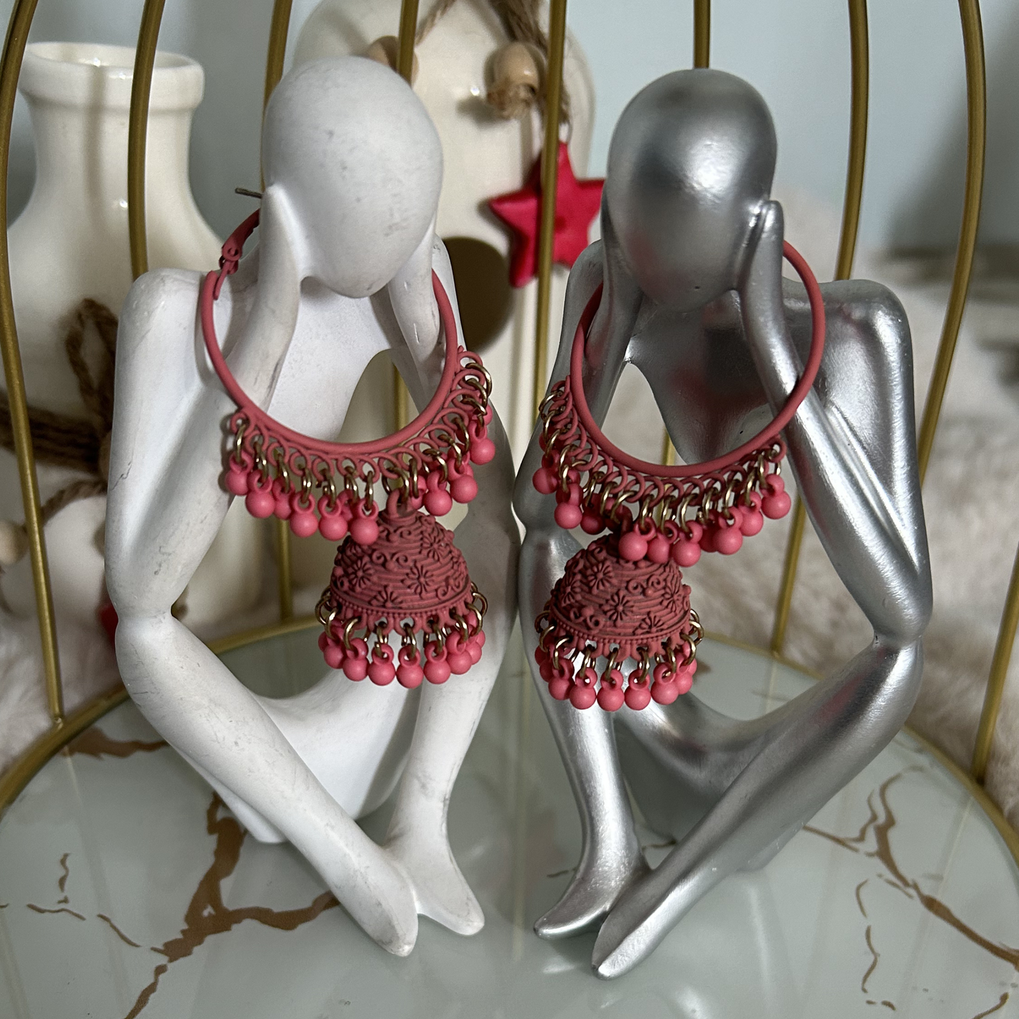 Gulabi Groove Hoop Jhumkas