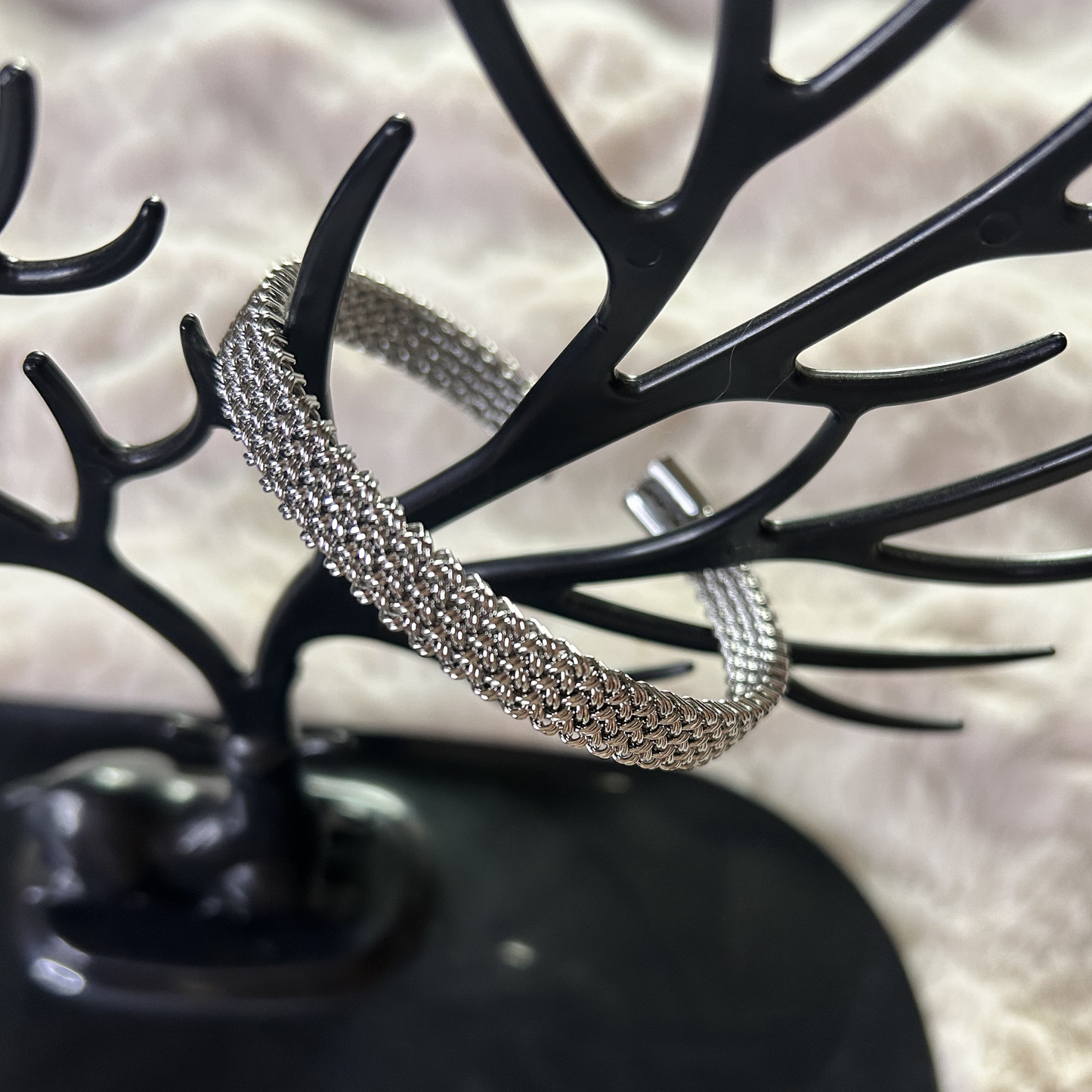 Luna Woven Mesh Silver Bangle