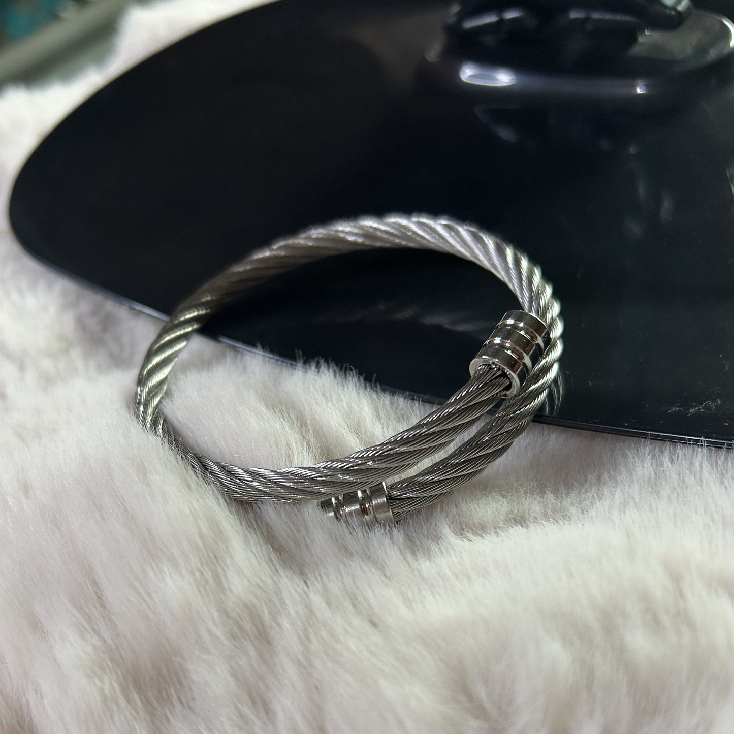 Titan Helix Silver Steel Cable Cuff
