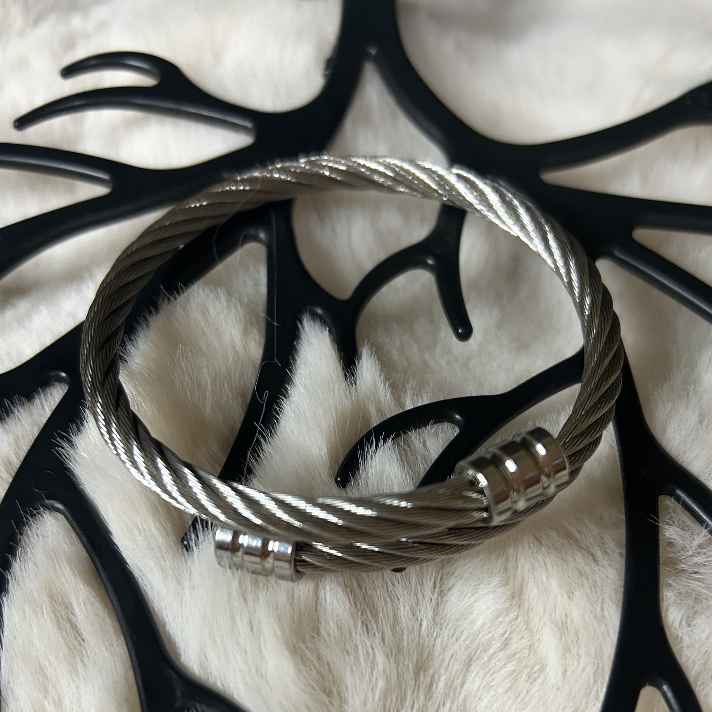 Titan Helix Silver Steel Cable Cuff
