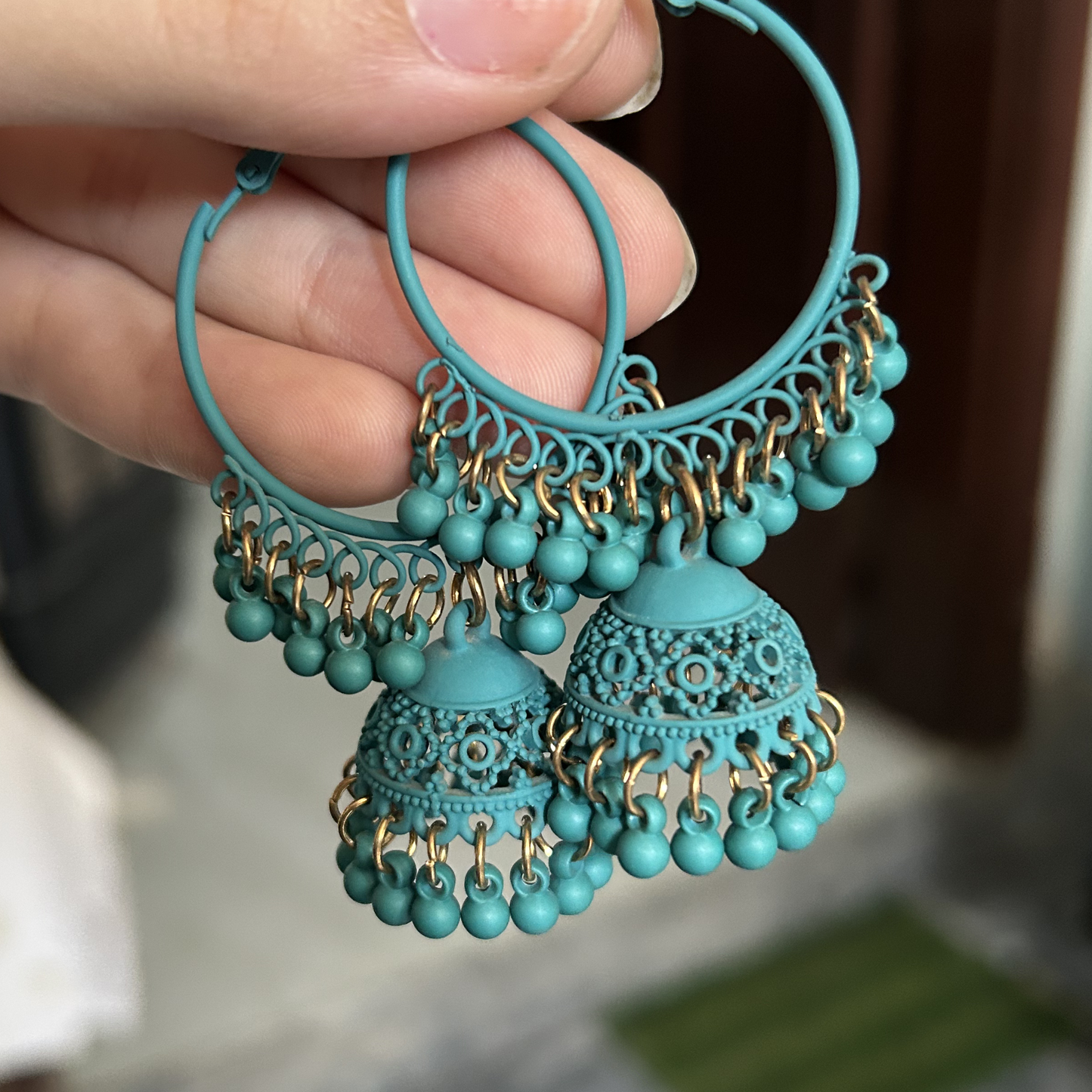 Teal-Tronic Jhumka Hoops