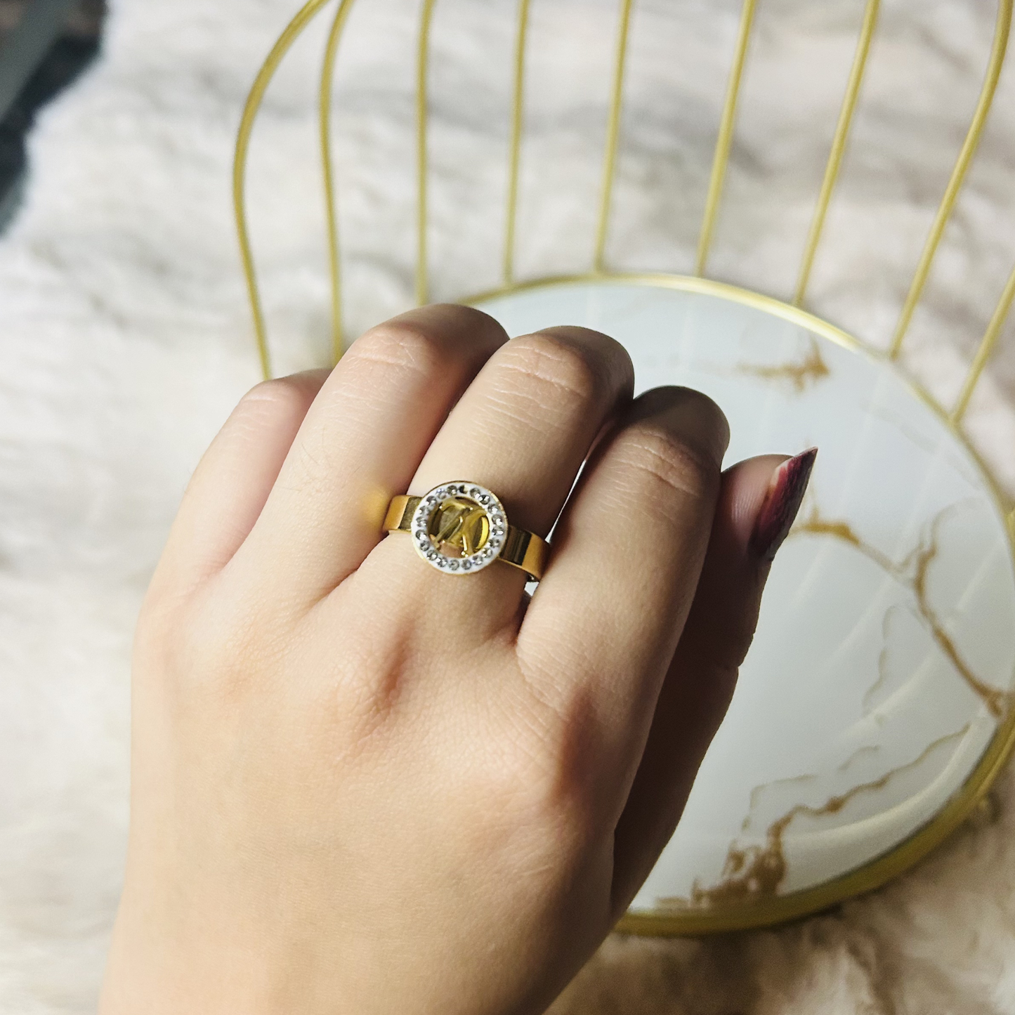 Noor Monogram Halo Ring