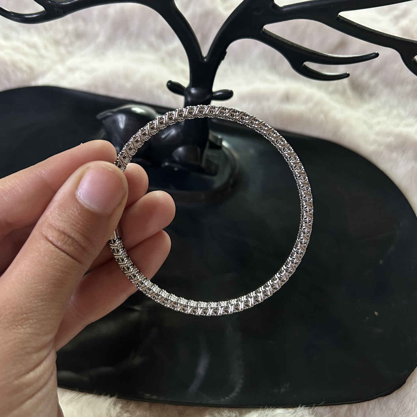 Luna Woven Mesh Silver Bangle