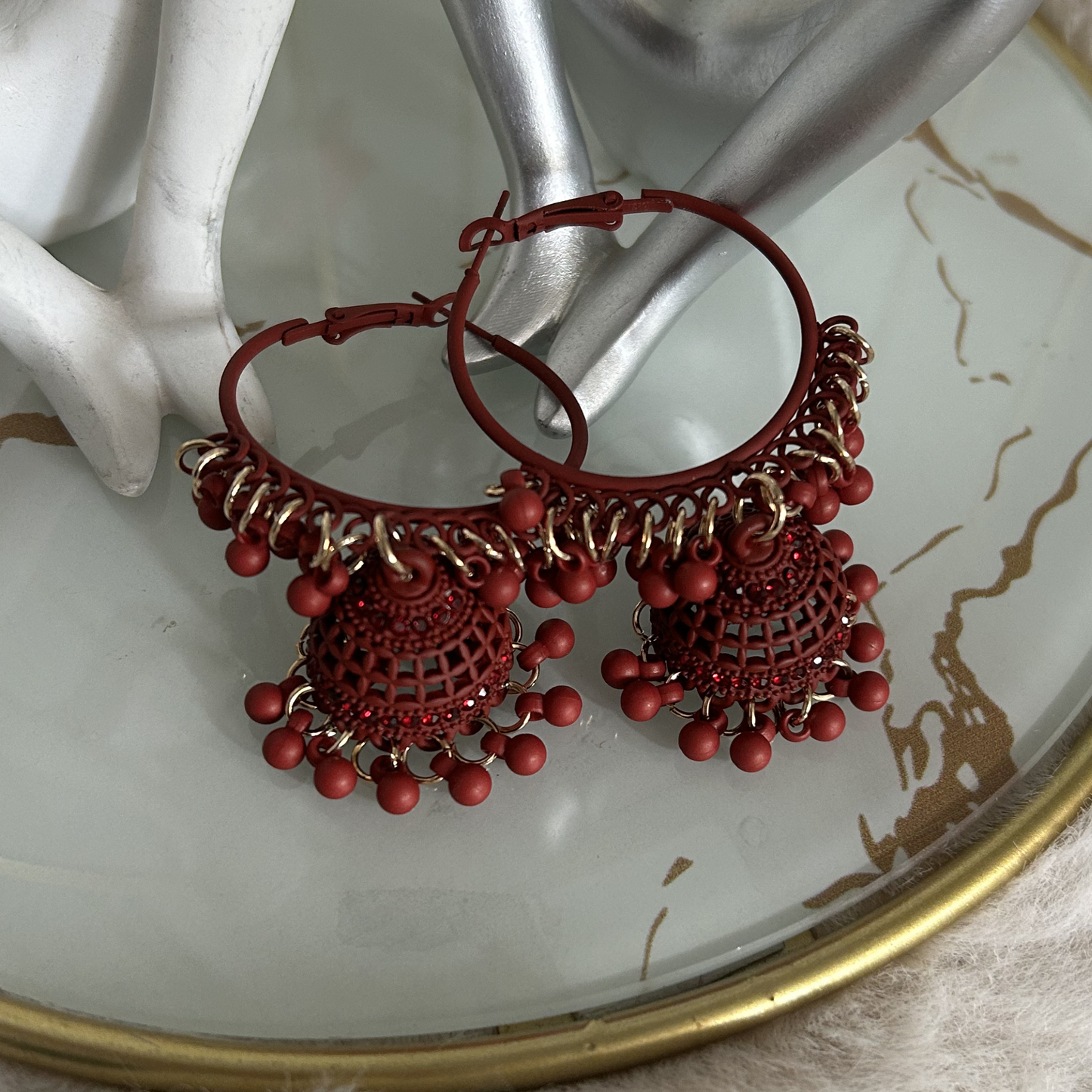 The Crimson Boho Jhumka-Hoops