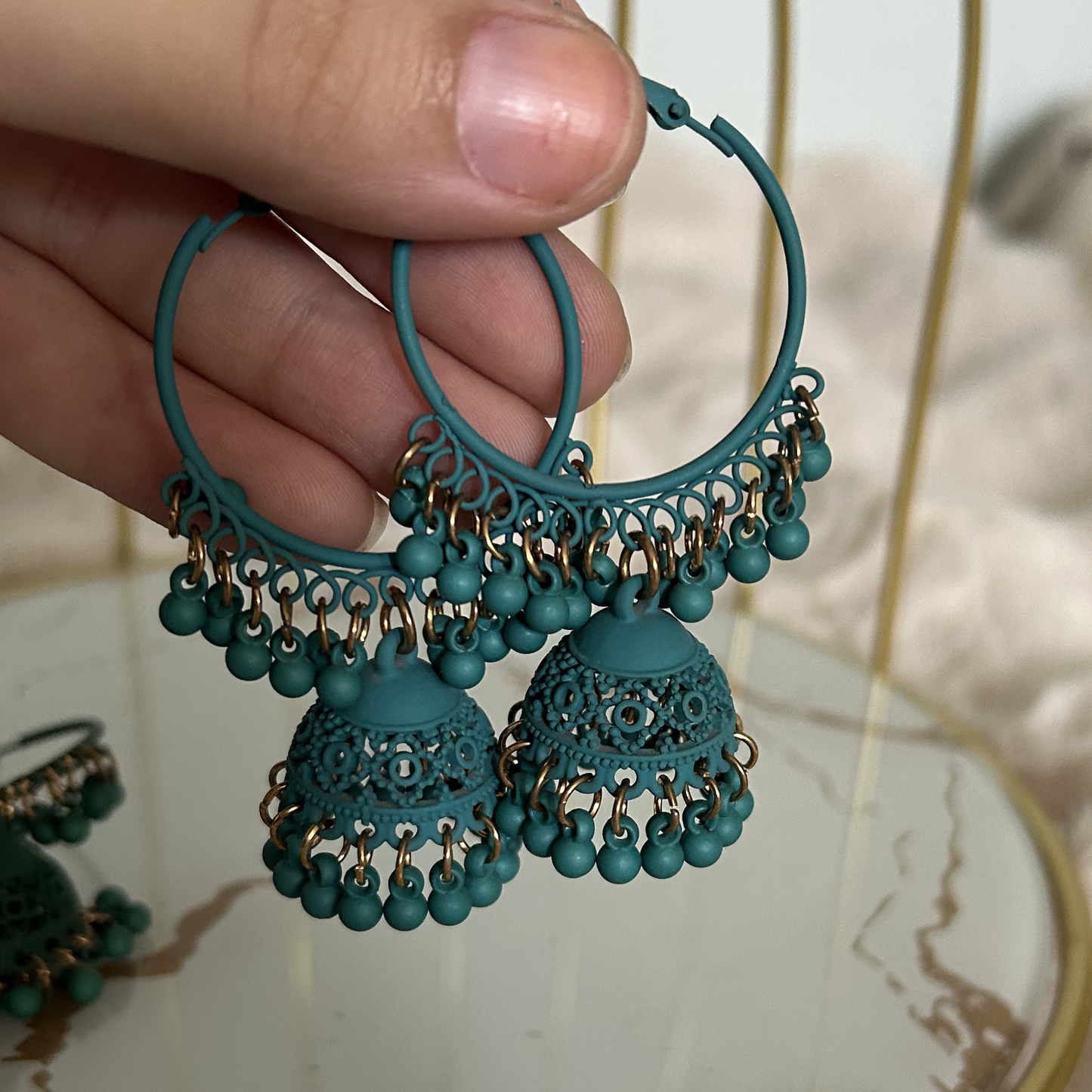 Teal-Tronic Jhumka Hoops